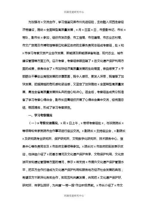市政府考察组赴X和X市学习考察报告