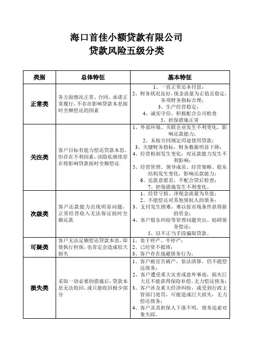 贷款风险五级分类
