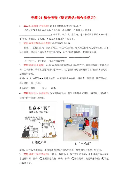 专题04 综合考查(语言表达+综合性学习)-2022年中考语文真题分项汇编 (第2期)(学生版)