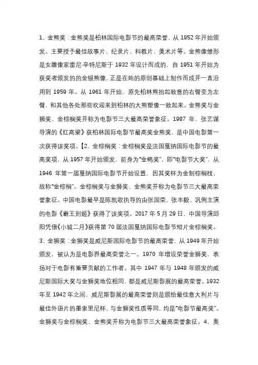世界十大电影奖项起源与发展介绍