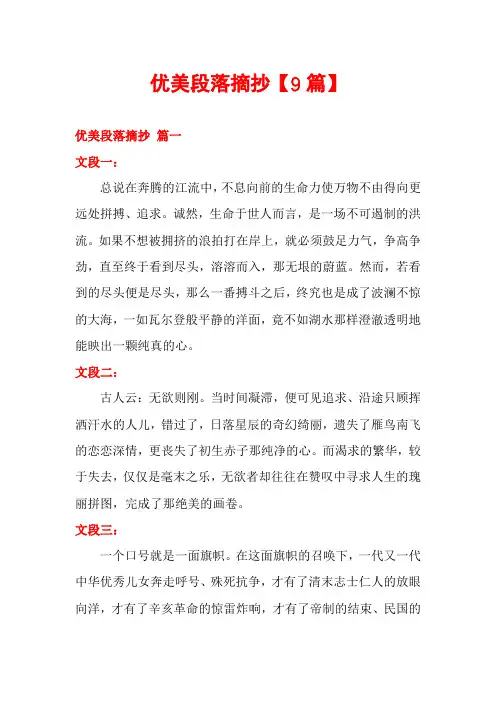 优美段落摘抄【9篇】
