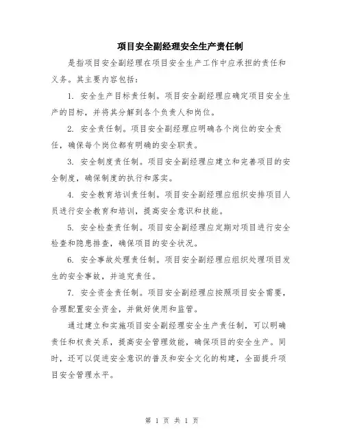 项目安全副经理安全生产责任制