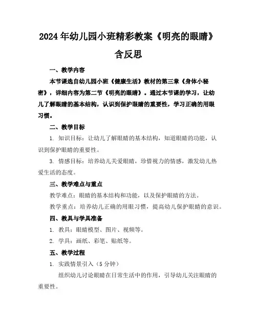 2024年幼儿园小班精彩教案《明亮的眼睛》含反思