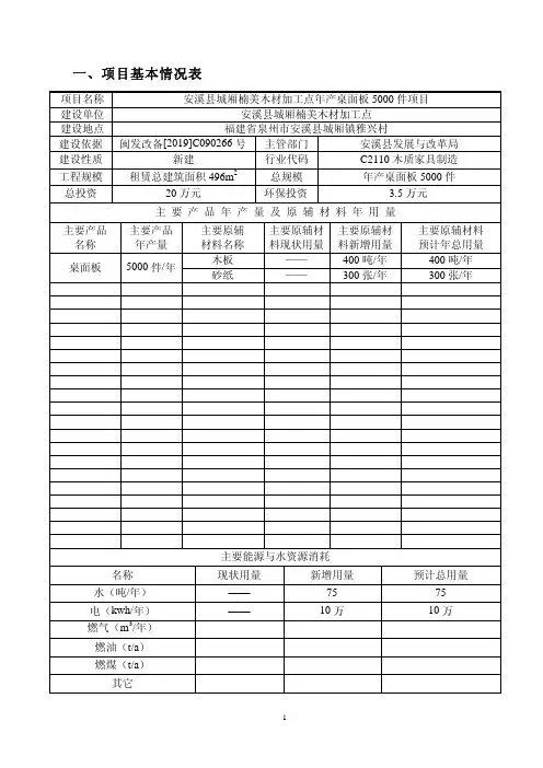 一、项目基本情况表