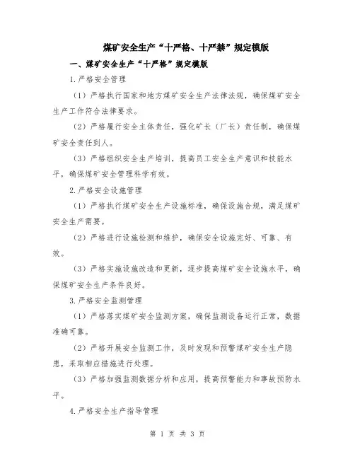 煤矿安全生产“十严格、十严禁”规定模版