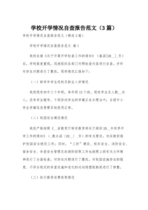 学校开学情况自查报告范文(3篇)