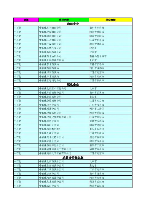 中石油公司分布详表
