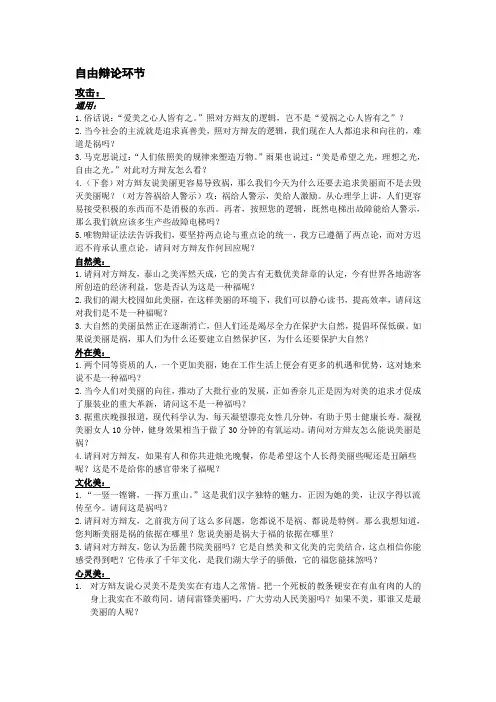 辩论赛·自由辩论环节(美丽是福还是祸)