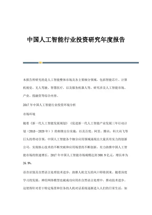 中国人工智能行业投资研究年度报告