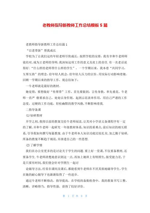 老教师指导新教师工作总结模板5篇