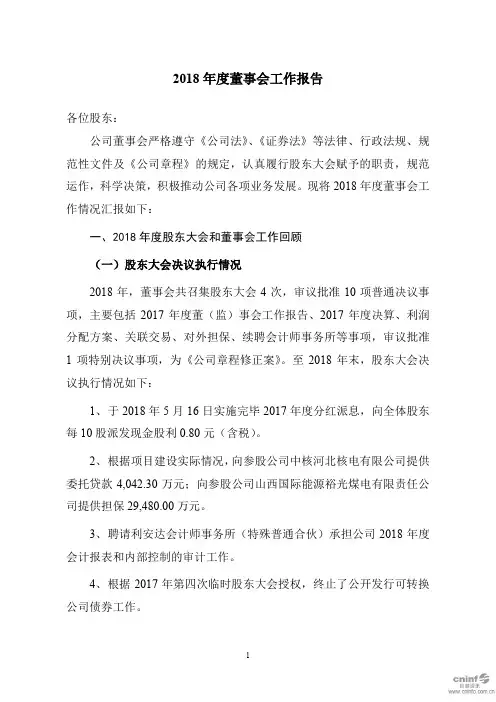 2018年度董事会工作报告