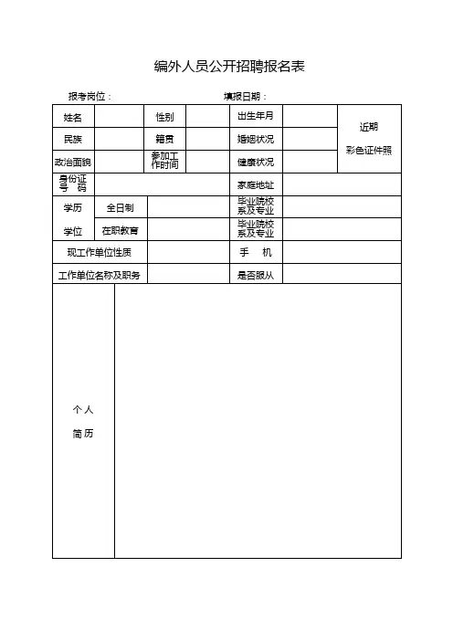 编外人员公开招聘报名表