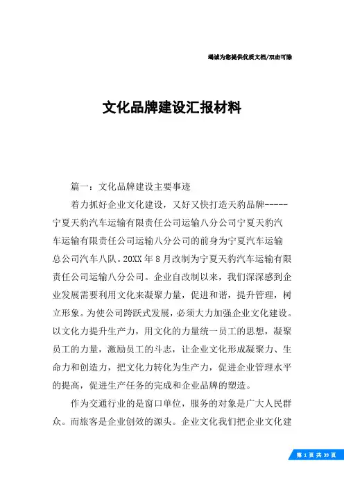 文化品牌建设汇报材料