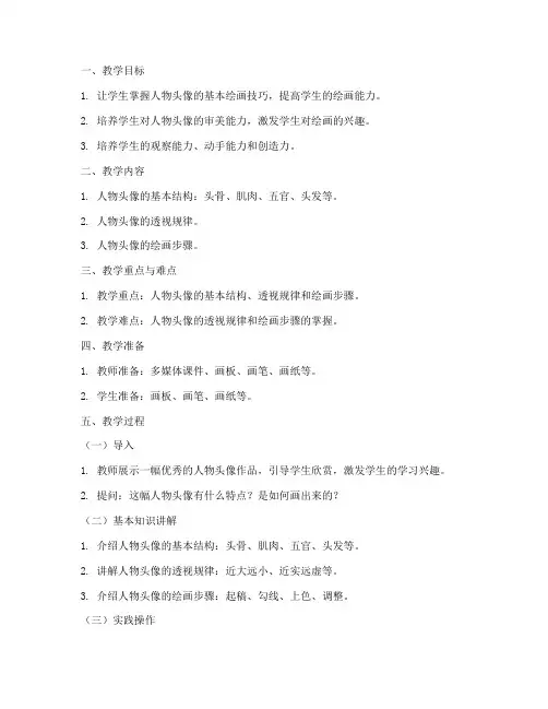教案设计模板人物头像绘画