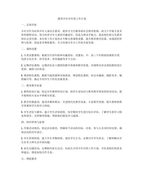 微型少年宫年度工作计划
