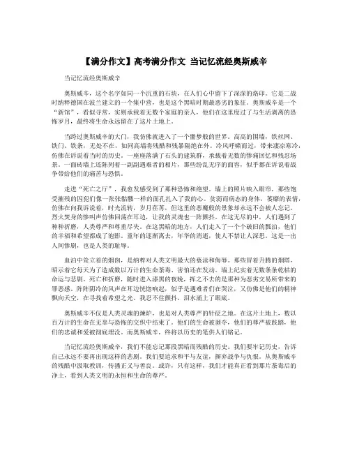 【满分作文】高考满分作文 当记忆流经奥斯威辛