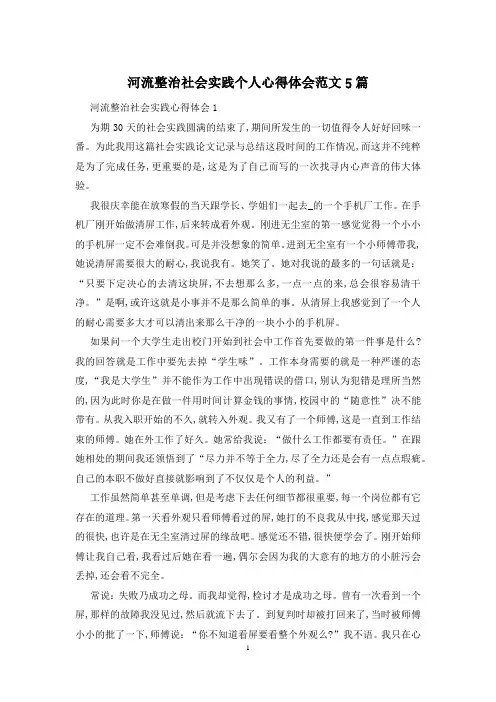 河流整治社会实践个人心得体会范文5篇