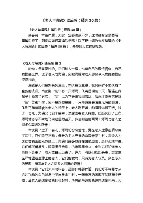 《老人与海鸥》读后感（精选30篇）