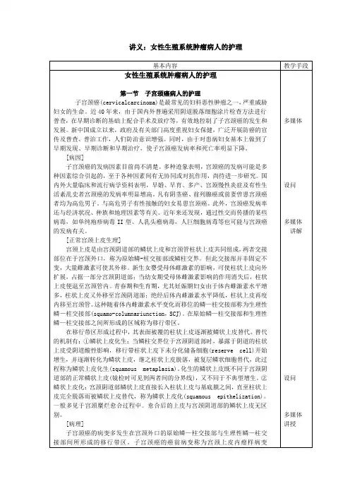 讲义：女性生殖系统肿瘤病人的护理