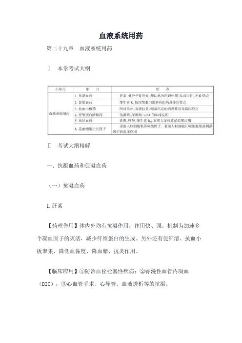 血液系统用药执业药师试题