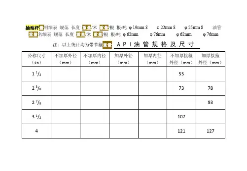 油管规格尺寸对照表