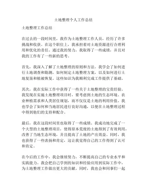 土地整理个人工作总结