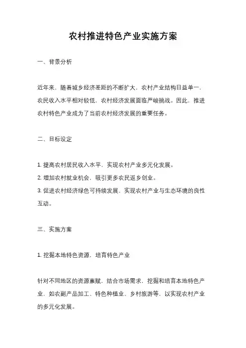 农村推进特色产业实施方案