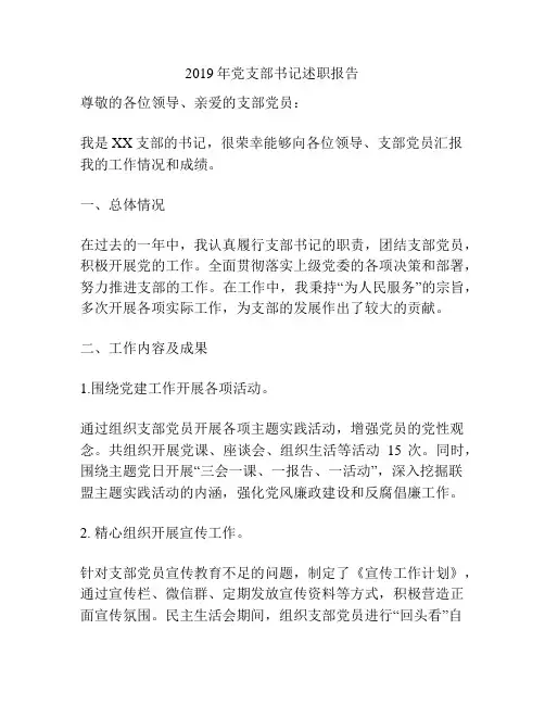 2019年党支部书记述职报告