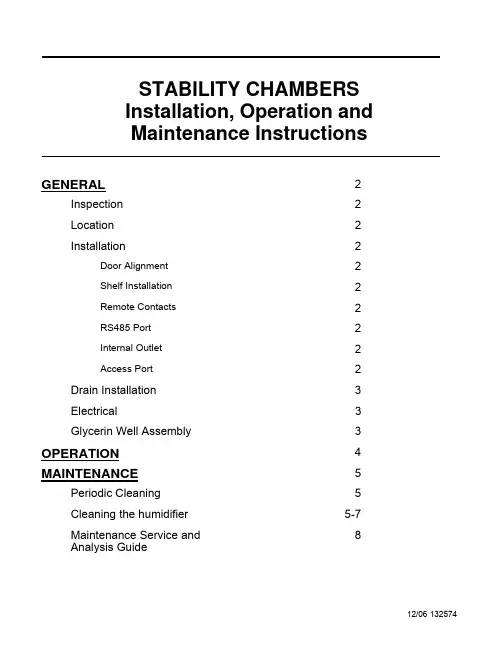 STABILITY CHAMBERS Installation, Operation and Mai
