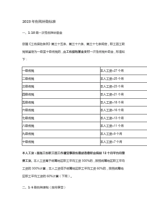 2023年伤残补助标准