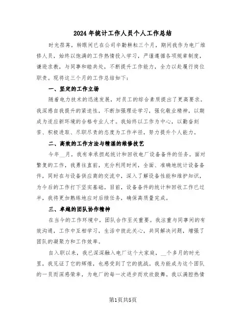 2024年统计工作人员个人工作总结（三篇）