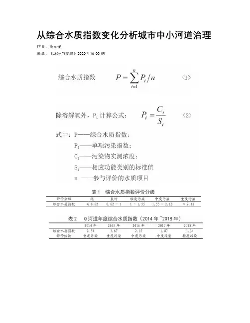 从综合水质指数变化分析城市中小河道治理
