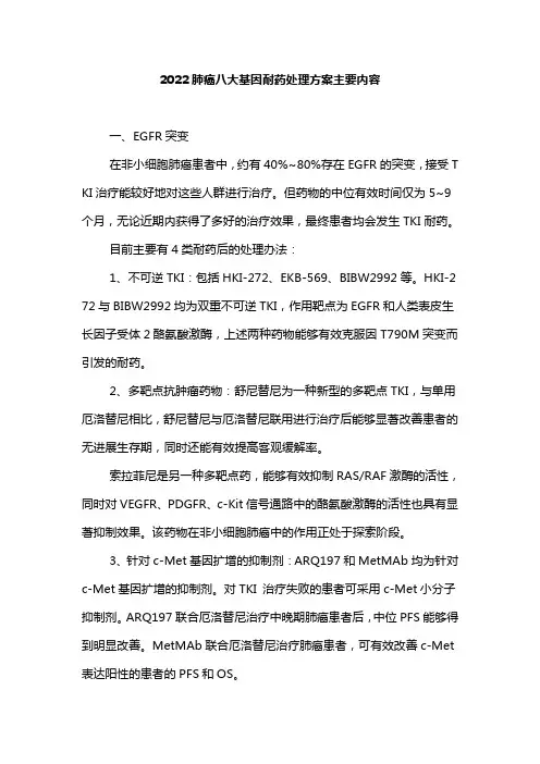 2022肺癌八大基因耐药处理方案主要内容