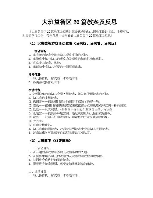 大班益智区20篇教案及反思