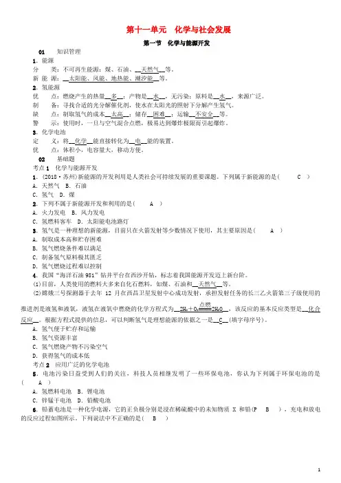 宣化区某中学九年级化学下册第十一单元化学与社会发展第一节化学与能源开发同步测试新版鲁教版