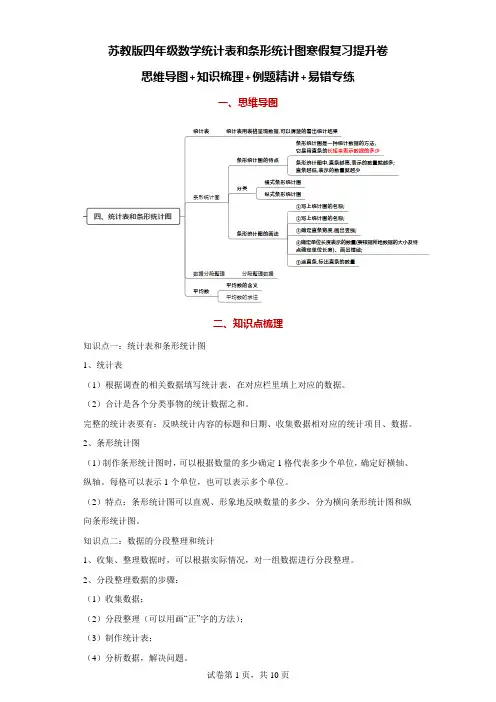 苏教版四年级数学上册统计表和条形统计图寒假复习提升卷：思维导图+知识梳理+例题精讲+易错专练