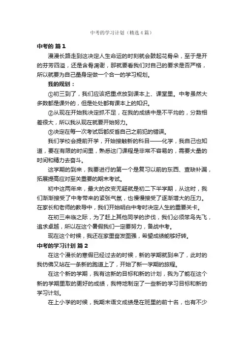 中考的学习计划（精选4篇）