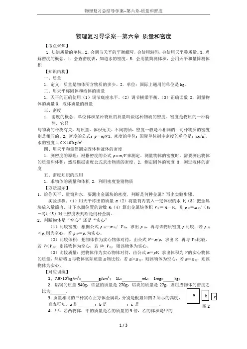 物理复习总结导学案--第六章-质量和密度