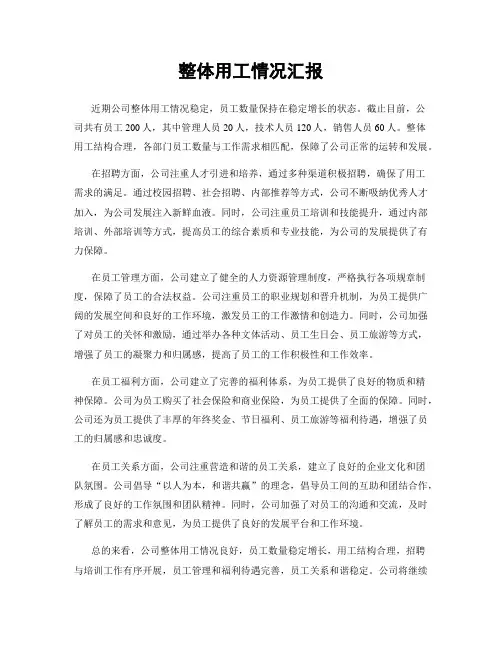 整体用工情况汇报
