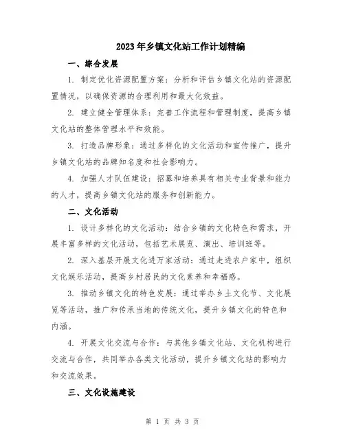 2023年乡镇文化站工作计划精编