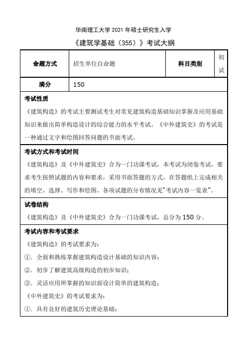 华南理工大学355建筑学基础2021年考研专业课
