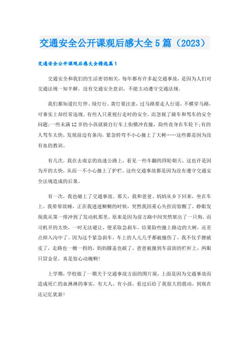 交通安全公开课观后感大全5篇(2023)