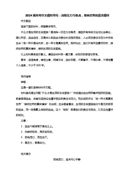 2024届高考作文模拟导写：消除压力与焦虑,接纳世界的真实模样