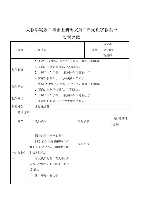 人教部编版二年级上册语文第二单元识字教案二-2.树之歌