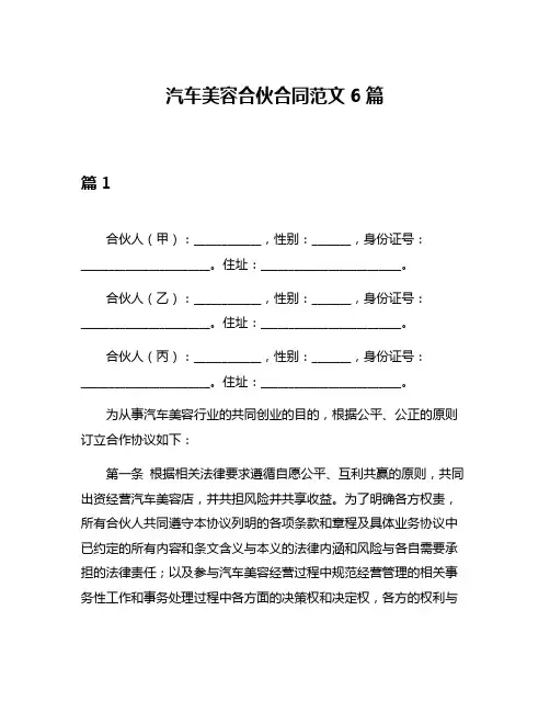 汽车美容合伙合同范文6篇