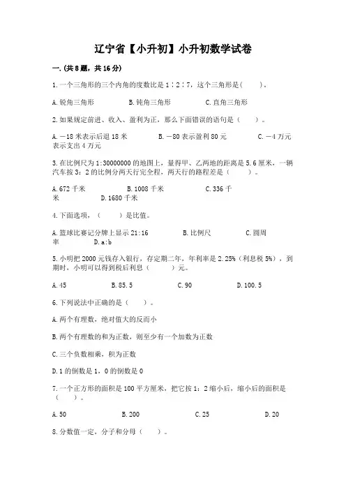 辽宁省【小升初】小升初数学试卷附参考答案【培优】