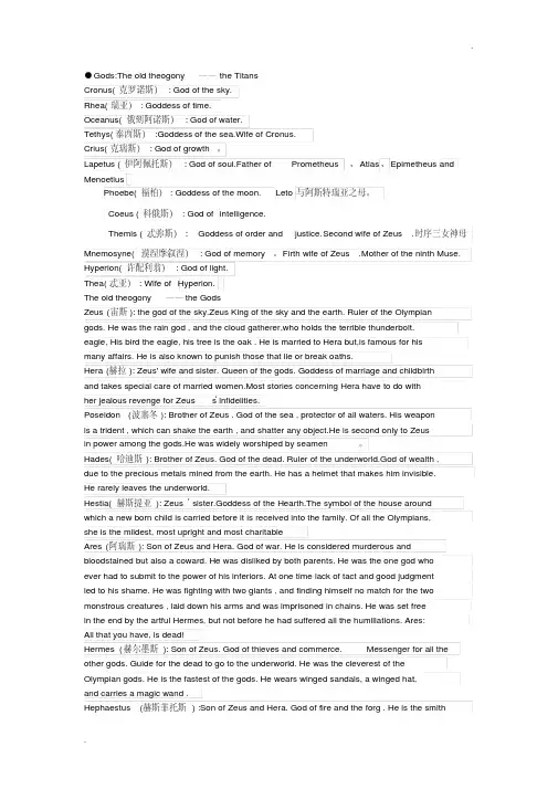 希腊神话人物简介英文版
