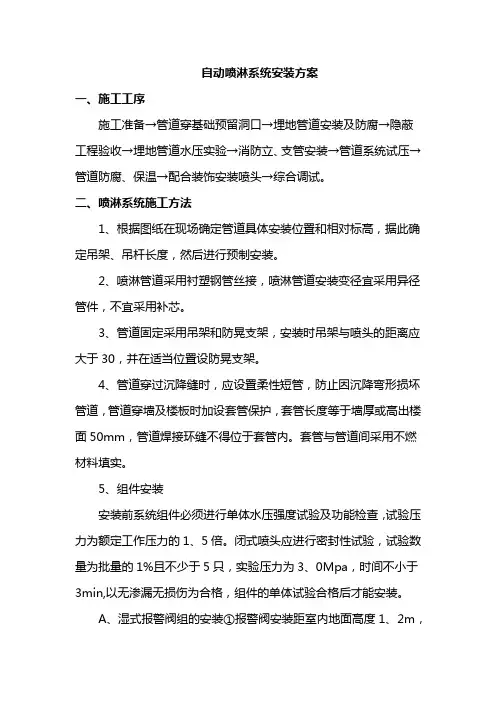 自动喷淋系统安装方案
