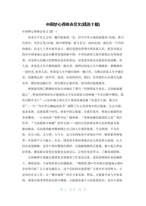 中国梦心得体会范文(精选十篇)