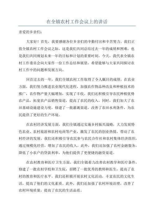 在全镇农村工作会议上的讲话